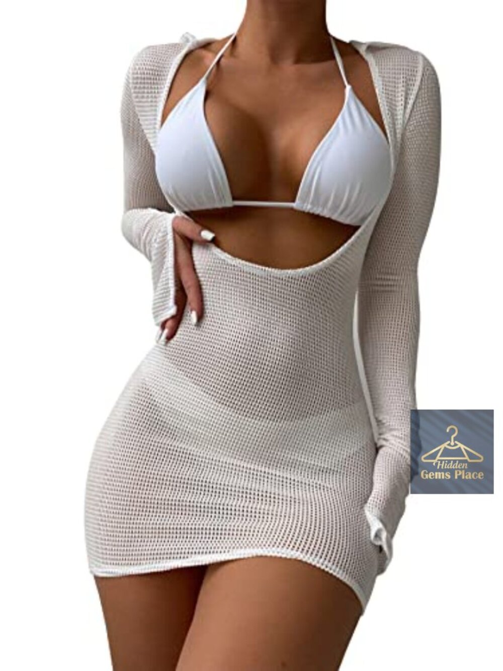 Women's High Stretch V-Neck Swim Cover-Up Dress - One Piece Beach Bathing Suit